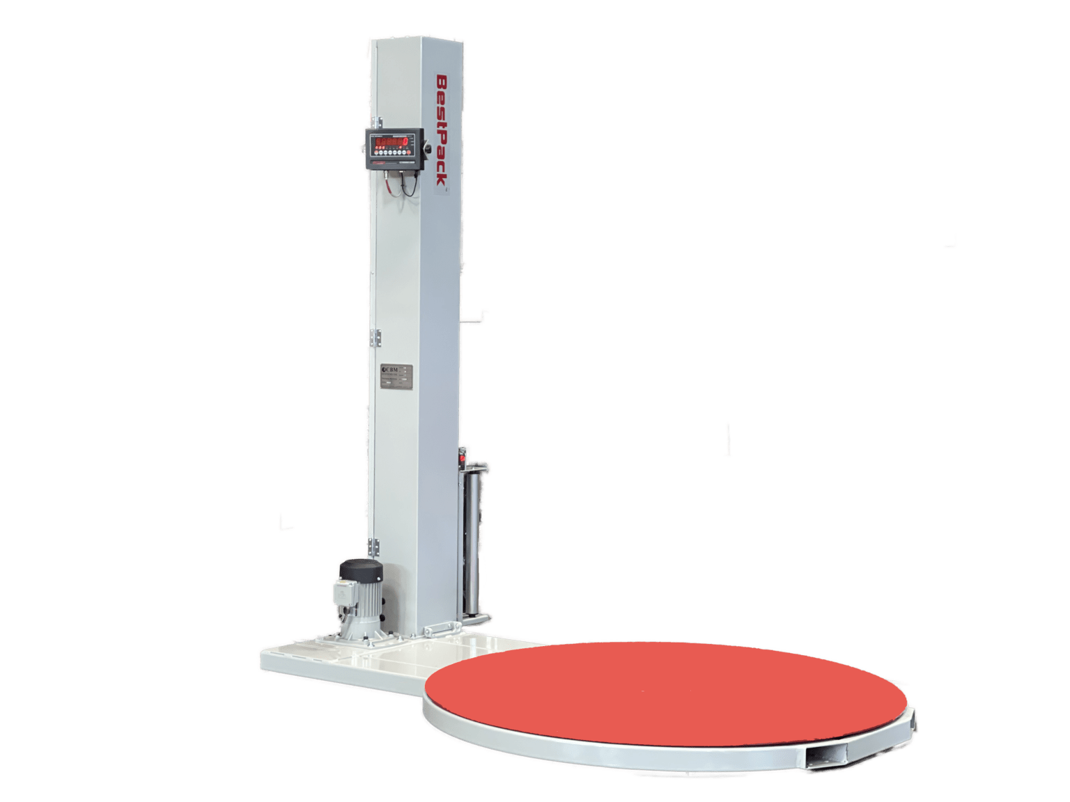 Reference photo of the B150 stretch wrapper machine with scale